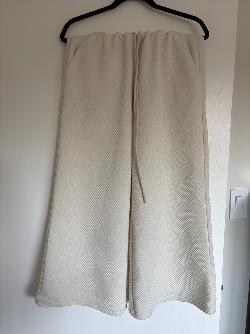 See and Be Seen Cream Textured Geometric Knit Wide Leg Cropped Pants